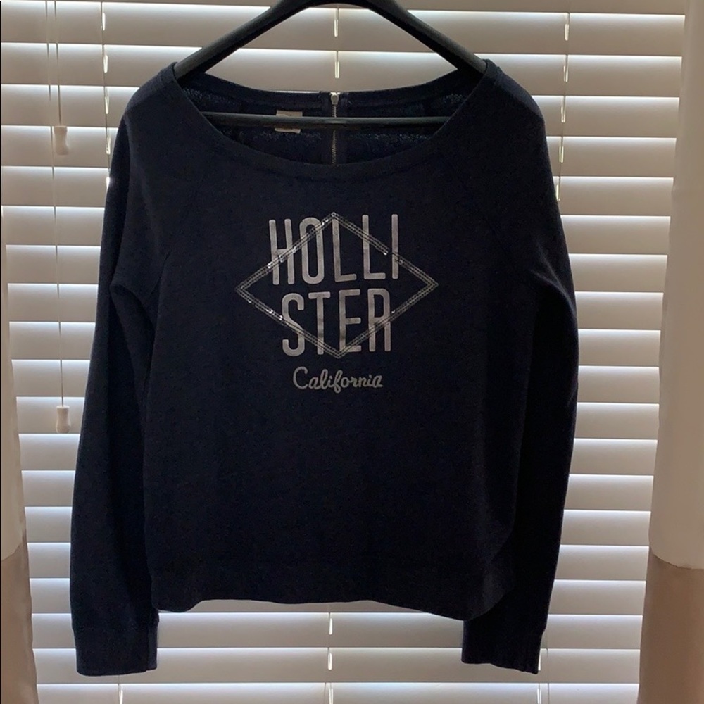 Hollister Gray Blue Off the Shoulder Sweatshirt
